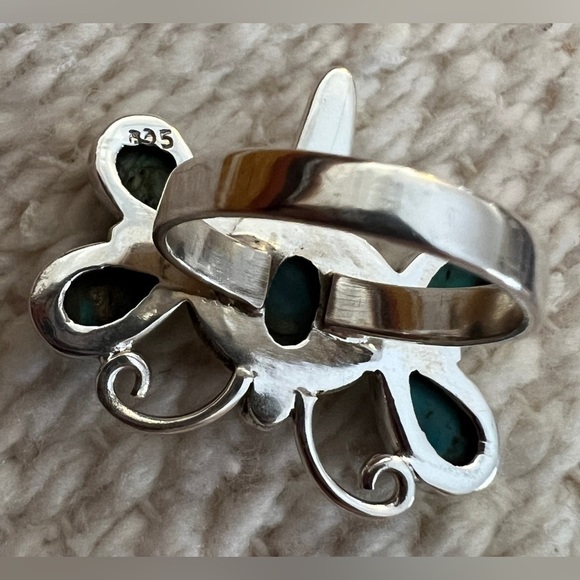 ❤️ Kingman Dahlia Turquoise Sterling 925 Butterfly Dragonfly Ring Navajo Sz 6.75 - Picture 17 of 17
